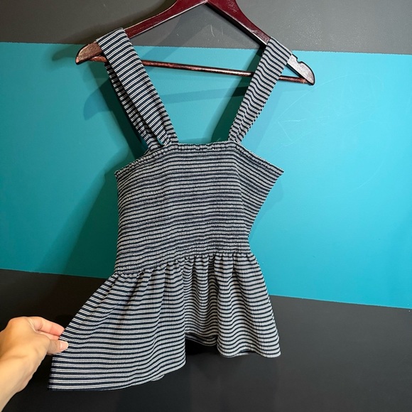 Madewell Black and White Smocked Peplum Tank Top - Picture 7 of 11